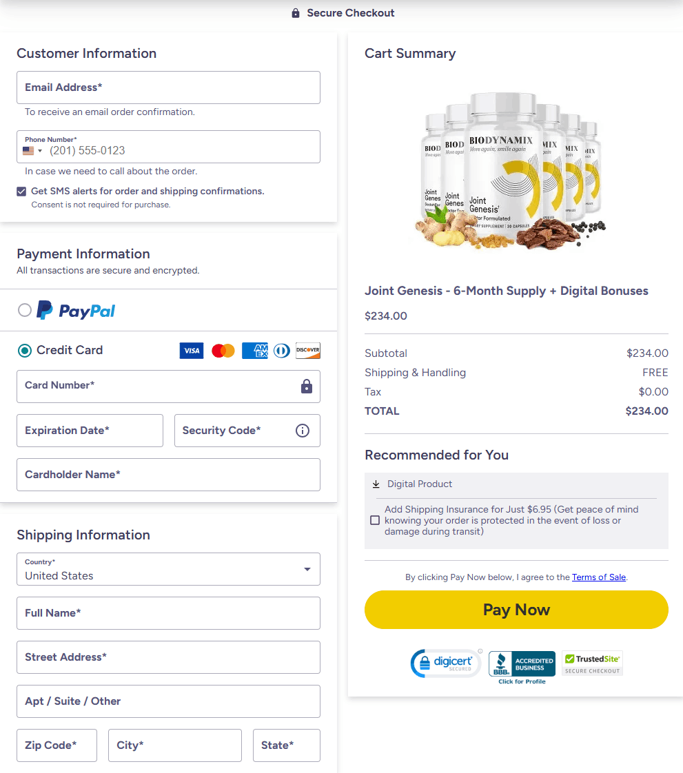 Joint Genesis Checkout page